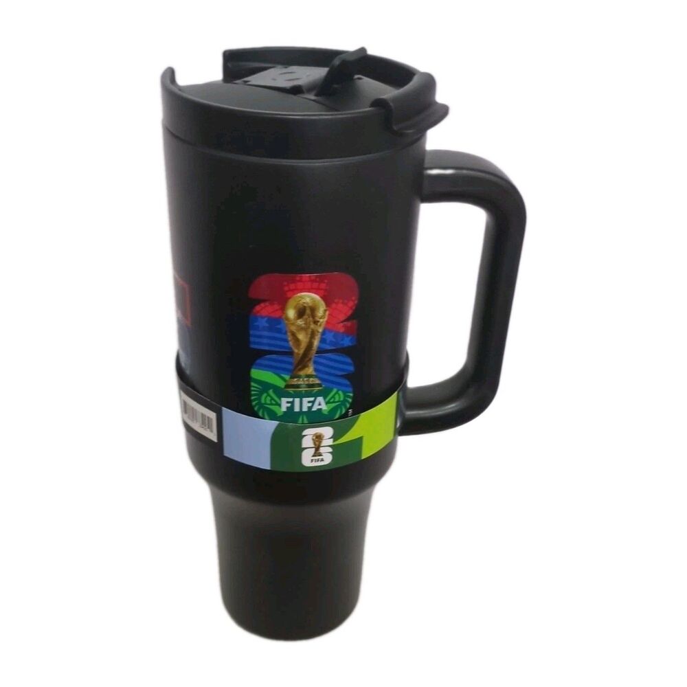 FIFA World Cup 2026 40oz Stainless Steel Tumbler Black Handle Official New